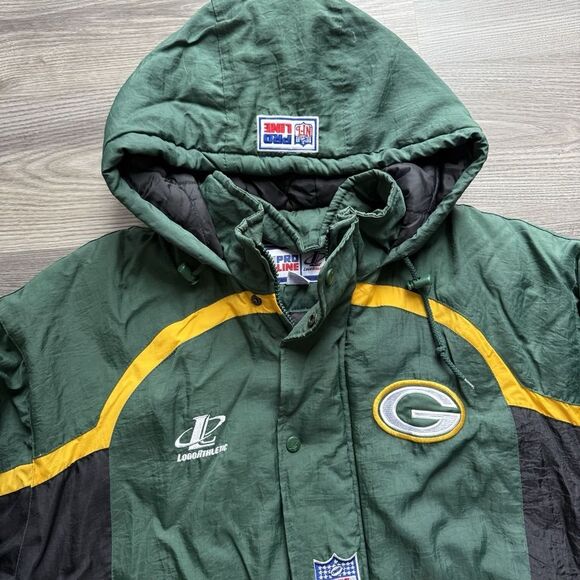 VTG Logo Athletic Green Bay Packers Pro Line Jacket Large L Hooded 90s NFL - Picture 7 of 10